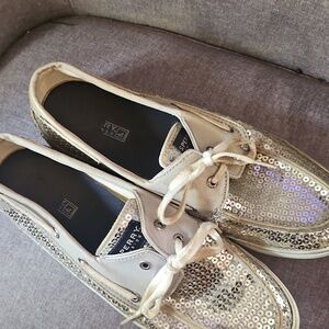 Sperry Women's Gold Sequin Slip-On Sneaker